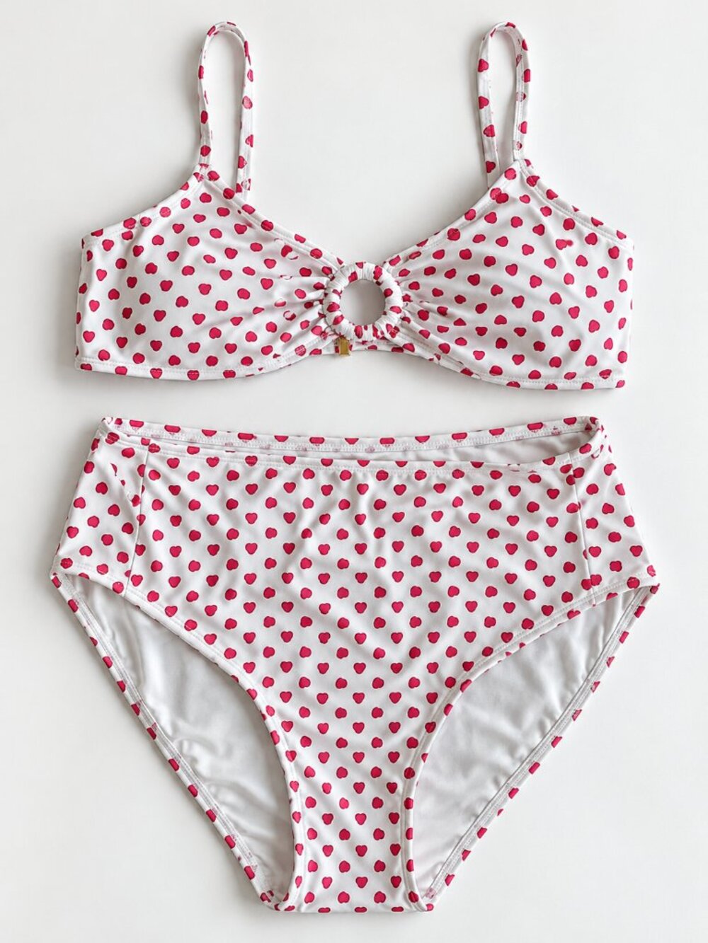 Roller Rabbit Pink Heart Bikini Set XL Padded Ring Top Large High Waisted Bottom